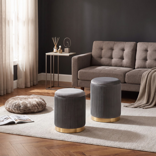 TWIN modern tárolós puff szett – szürke / arany
