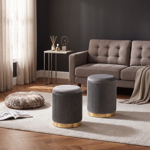 TWIN modern tárolós puff szett – szürke / arany