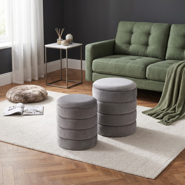 BOBBLE modern tárolós puff szett – szürke