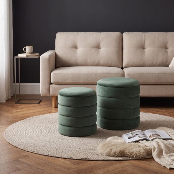 BOBBLE modern tárolós puff szett – sötétzöld