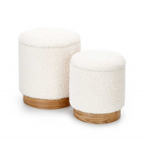 DOME modern tárolós bouclé puff szett – krém / natúr