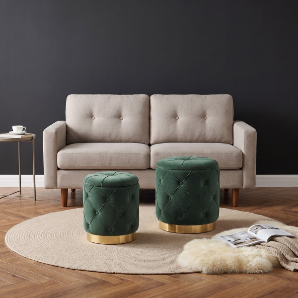 PLEAT modern tárolós puff szett – sötétzöld / arany