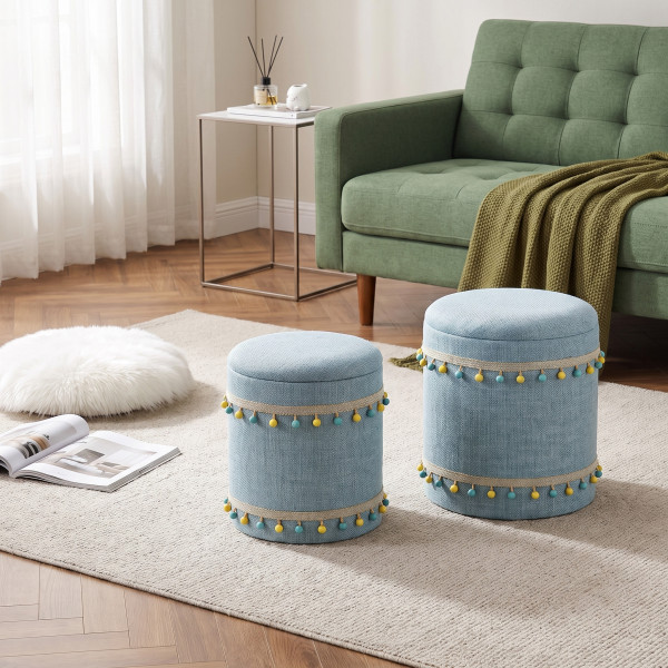POMPOM modern tárolós puff szett – világoskék