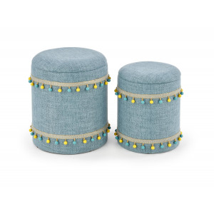 POMPOM modern tárolós puff szett – világoskék