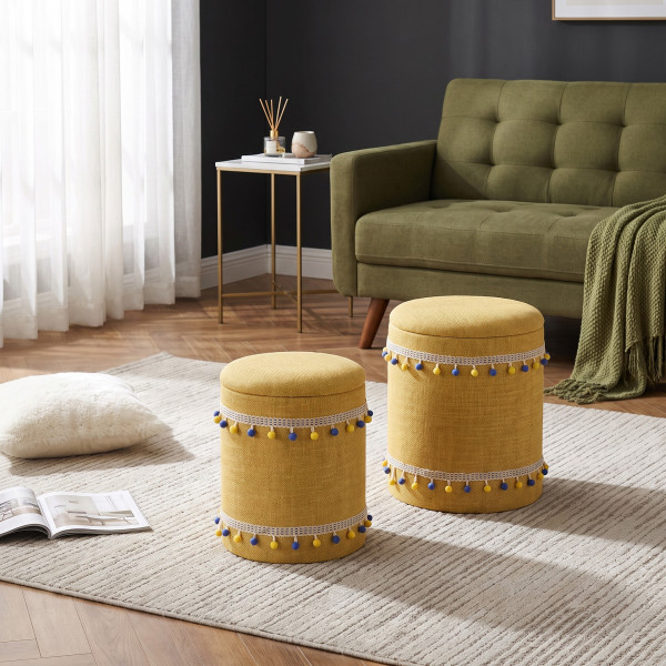 POMPOM modern tárolós puff szett – sárga