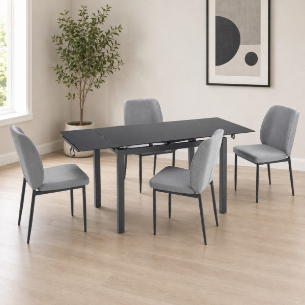 ONYX modern bővíthető étkezőasztal 4 székkel – fekete / szürke