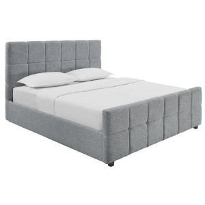 BELMONTE bouclé franciaágy ágyneműtartóval 180 × 200 cm – szürke