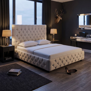 CHATEAU chesterfield franciaágy 180 × 200 cm – bézs Ágyak