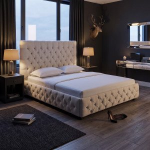 CHATEAU chesterfield franciaágy 180 × 200 cm – bézs Ágyak