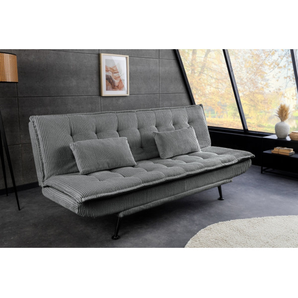 FOLD kordbársony kanapéágy 190 cm – szürke / fekete
