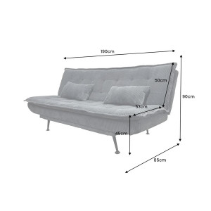 FOLD kordbársony kanapéágy 190 cm – szürke / fekete