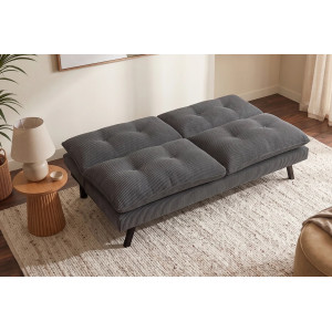 NESTY kordbársony kanapéágy 190 cm – szürke / fekete