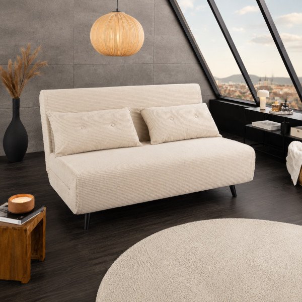 FLIP kordbársony fotelágy 140 cm – bézs / fekete