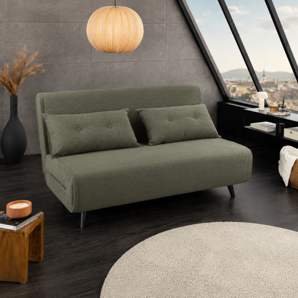 FLIP kordbársony fotelágy 140 cm – zöld / fekete