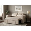 NAPPER bársony kanapéágy 142 cm – pezsgőbézs / fekete