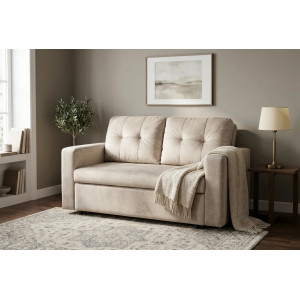 NAPPER bársony kanapéágy 142 cm – pezsgőbézs / fekete