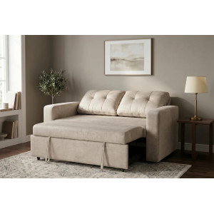 NAPPER bársony kanapéágy 142 cm – pezsgőbézs / fekete