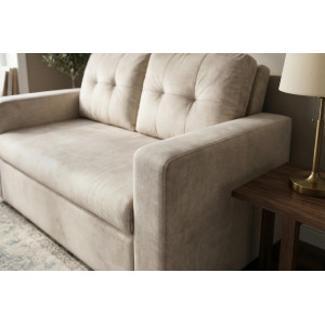 NAPPER bársony kanapéágy 142 cm – pezsgőbézs / fekete