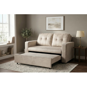 NAPPER bársony kanapéágy 142 cm – pezsgőbézs / fekete