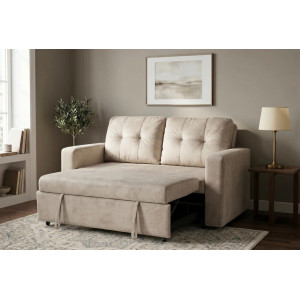 NAPPER bársony kanapéágy 142 cm – pezsgőbézs / fekete