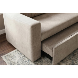 NAPPER bársony kanapéágy 142 cm – pezsgőbézs / fekete