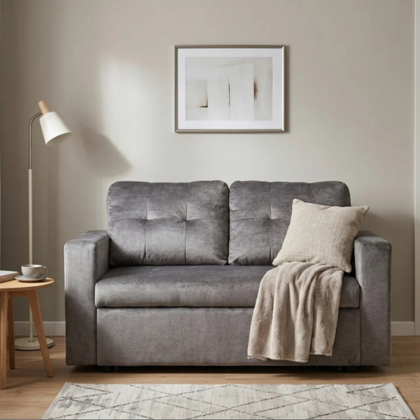 NAPPER bársony kanapéágy 142 cm – szürke / fekete
