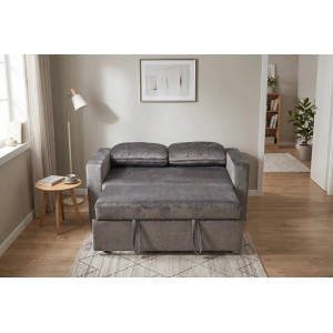 NAPPER bársony kanapéágy 142 cm – szürke / fekete