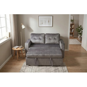 NAPPER bársony kanapéágy 142 cm – szürke / fekete