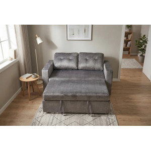 NAPPER bársony kanapéágy 142 cm – szürke / fekete
