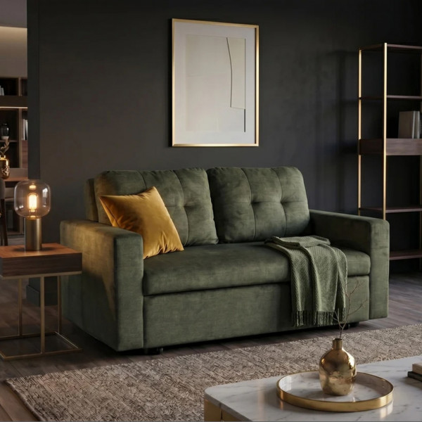 NAPPER bársony kanapéágy 142 cm – zöld / fekete
