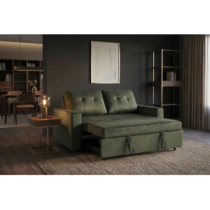NAPPER bársony kanapéágy 142 cm – zöld / fekete