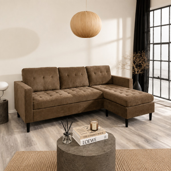LOUNGE kordbársony sarokkanapé 220 cm – világosbarna