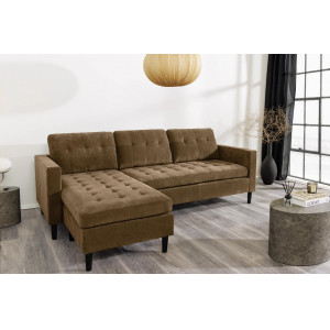 LOUNGE kordbársony sarokkanapé 220 cm – világosbarna