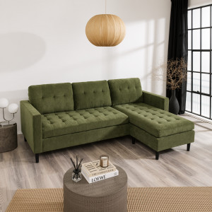 LOUNGE kordbársony sarokkanapé 220 cm – zöld INVICTA