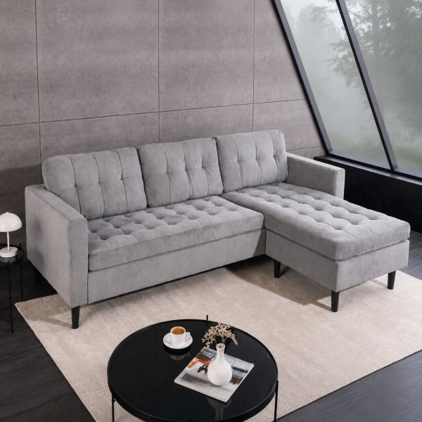 LOUNGE kordbársony sarokkanapé 220 cm – szürke