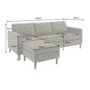 LOUNGE kordbársony sarokkanapé 220 cm – szürke