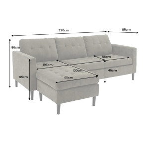 LOUNGE kordbársony sarokkanapé 220 cm – szürke