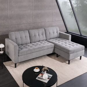 LOUNGE kordbársony sarokkanapé 220 cm – szürke INVICTA
