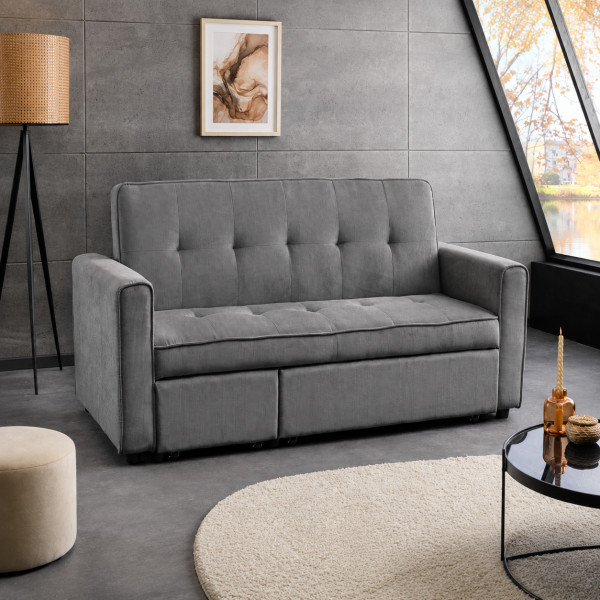 NAPPER kordbársony kanapéágy 180 cm – szürke / fekete