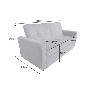 NAPPER kordbársony kanapéágy 180 cm – szürke / fekete