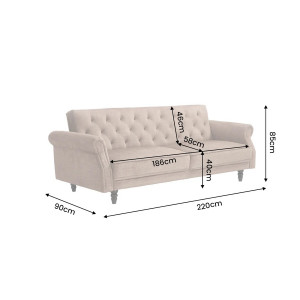 HAVEN bársony kanapéágy 220 cm – bézs