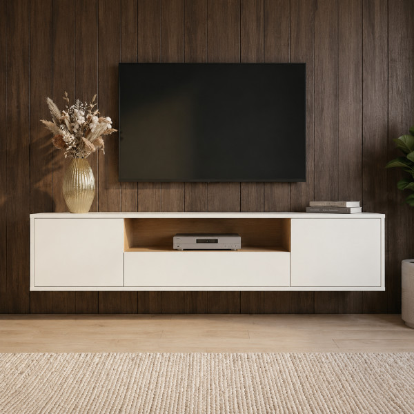 NORDEN modern fali TV-szekrény 150 cm – fehér / natúr tölgy