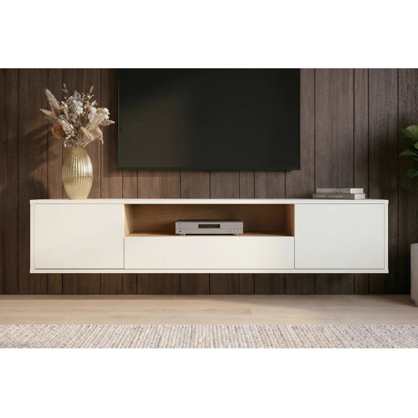 NORDEN modern fali TV-szekrény 150 cm – fehér / natúr tölgy