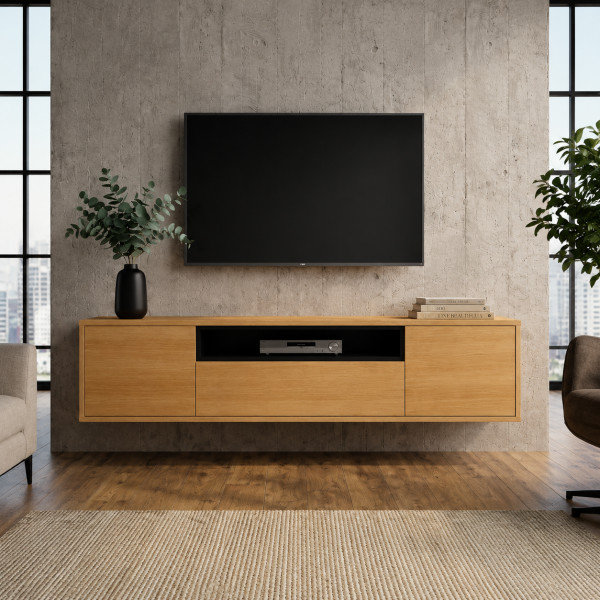 NORDEN modern fali TV-szekrény 150 cm – natúr tölgy / fekete