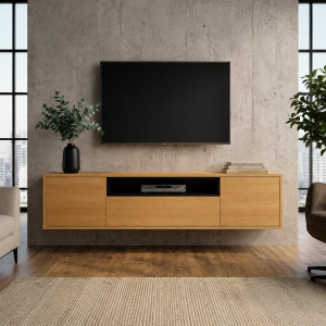 NORDEN modern fali TV-szekrény 150 cm – natúr tölgy / fekete INVICTA