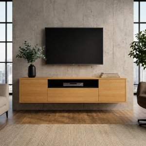 NORDEN modern fali TV-szekrény 150 cm – natúr tölgy / fekete INVICTA