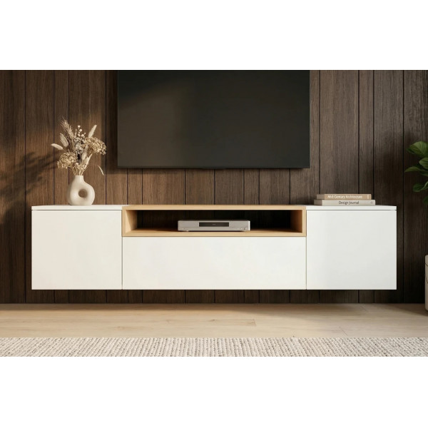 NORDEN modern fali TV-szekrény 160 cm – fehér / natúr tölgy