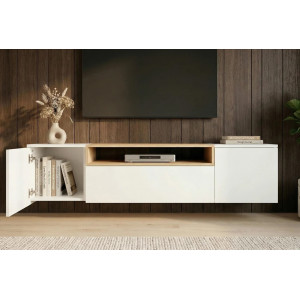 NORDEN modern fali TV-szekrény 160 cm – fehér / natúr tölgy