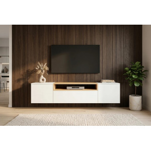 NORDEN modern fali TV-szekrény 160 cm – fehér / natúr tölgy