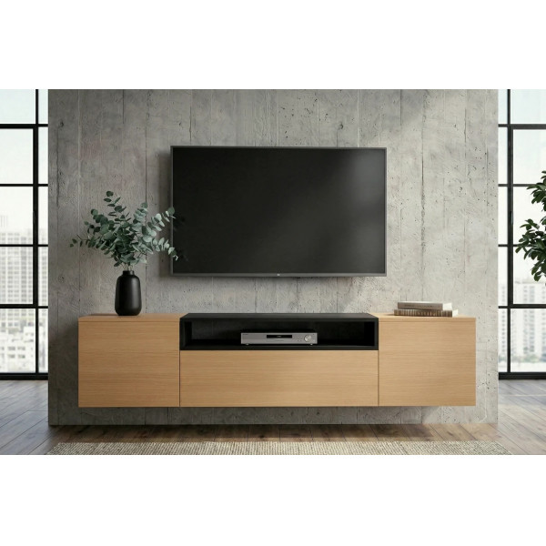 NORDEN modern fali TV-szekrény 160 cm – natúr tölgy / fekete
